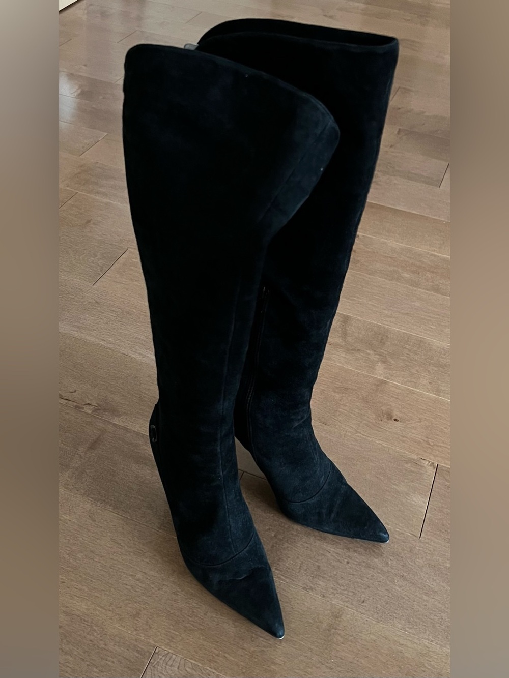 Via Spiga Italian Black Suede Pointed Toe Stiletto Knee High Boots 7M